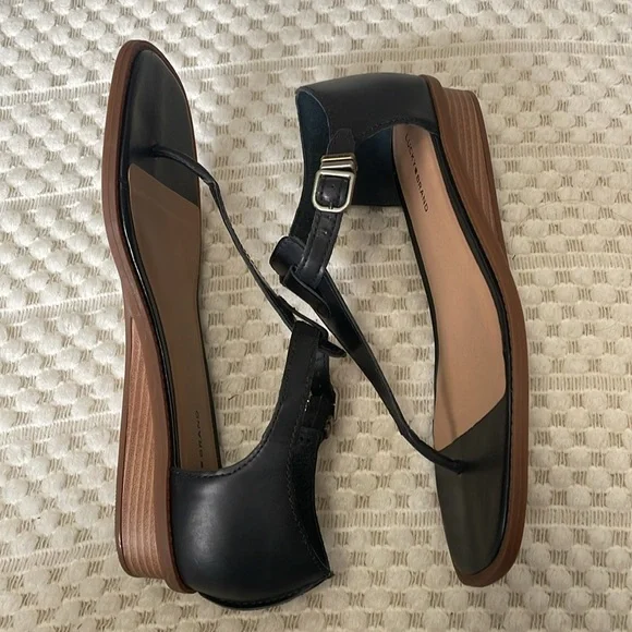 Lucky Brand Black Annamae Leather Wedge Thong Sandals - Picture 4 of 10